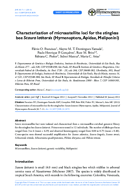 (PDF) Characterization of microsatellite loci for the stingless bee ...
