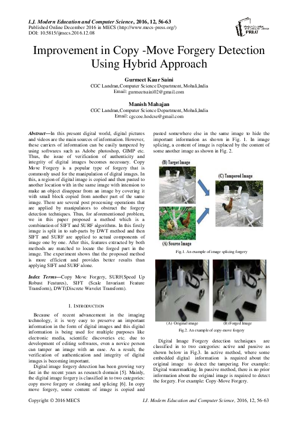 (PDF) Improvement in Copy -Move Forgery Detection Using Hybrid Approach