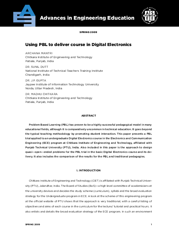 (PDF) Using PBL to Deliver Course in Digital Electronics