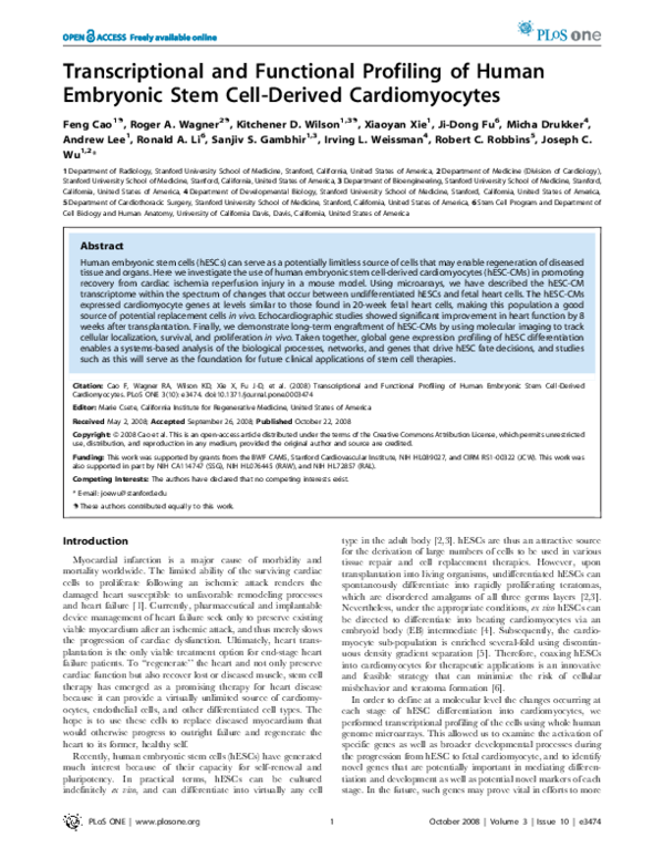 (PDF) Transcriptional and functional profiling of human embryonic stem ...