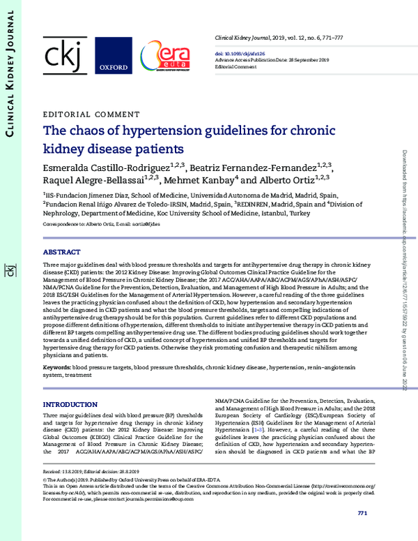 (PDF) The chaos of hypertension guidelines for chronic kidney disease ...