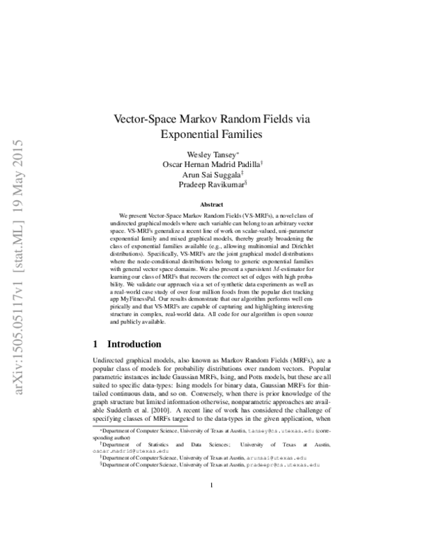 (PDF) Vector-Space Markov Random Fields via Exponential Families