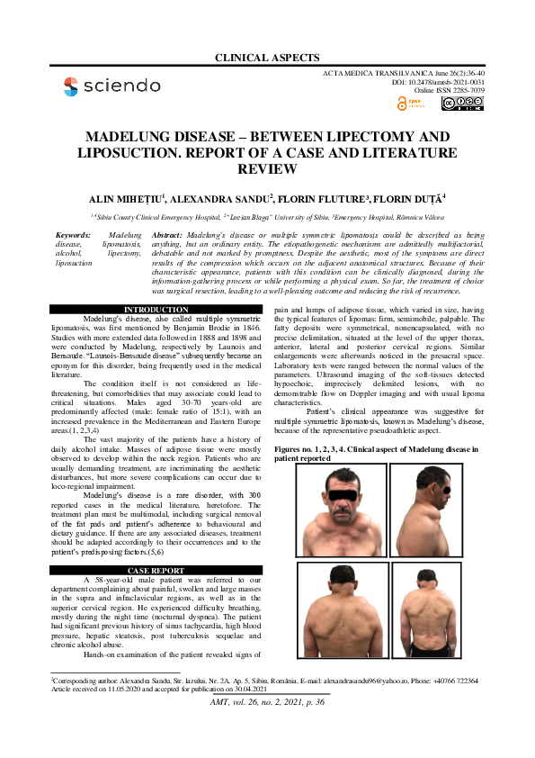 (PDF) Madelung Disease – Between Lipectomy and Liposuction. Report of a ...