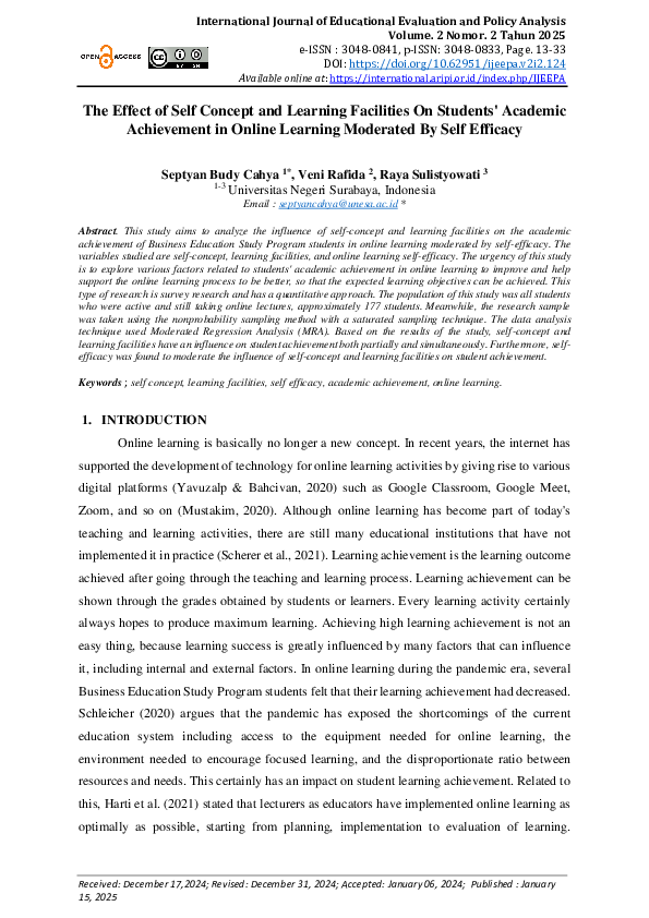 (PDF) The Effect of Self Concept and Learning Facilities On Students ...