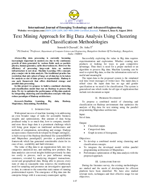 (PDF) Text Mining Approach for Big Data Analysis Using Clustering and ...