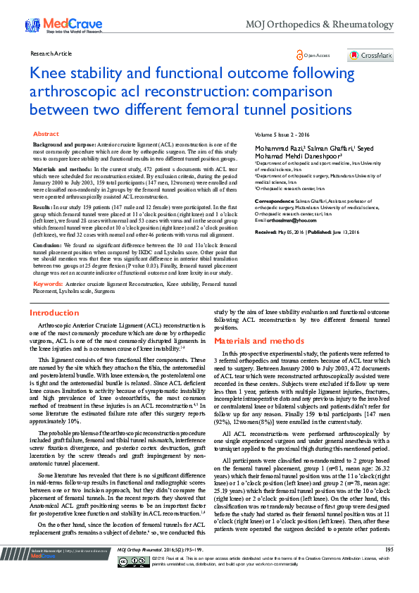 (PDF) Knee Stability and Functional Outcome Following Arthroscopic ACL ...
