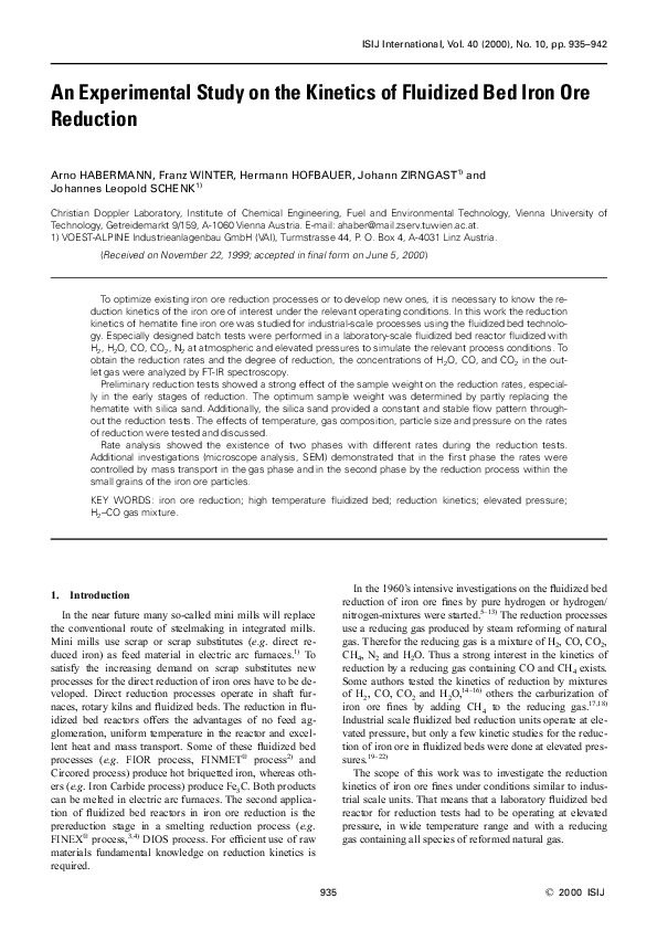 (PDF) An Experimental Study on the Kinetics of Fluidized Bed Iron Ore ...