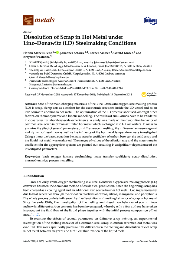 (PDF) Dissolution of Scrap in Hot Metal under Linz–Donawitz (LD ...