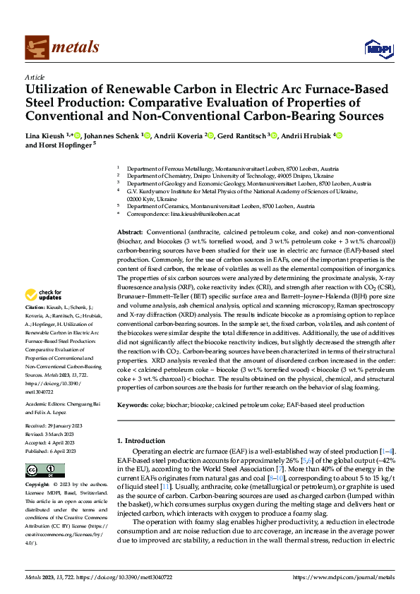 (PDF) Utilization of Renewable Carbon in Electric Arc Furnace-Based ...