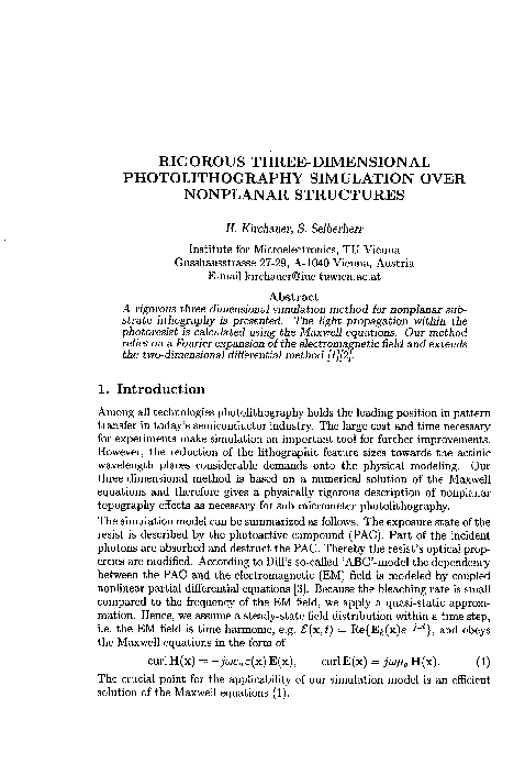 (PDF) Rigorous three-dimensional photolithography simulation over ...