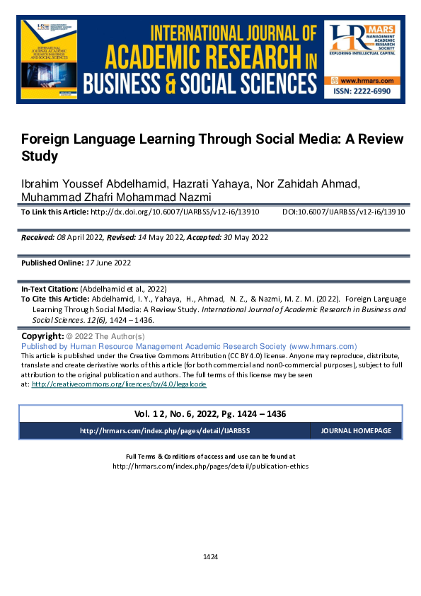 (PDF) Foreign Language Learning Through Social Media: A Review Study