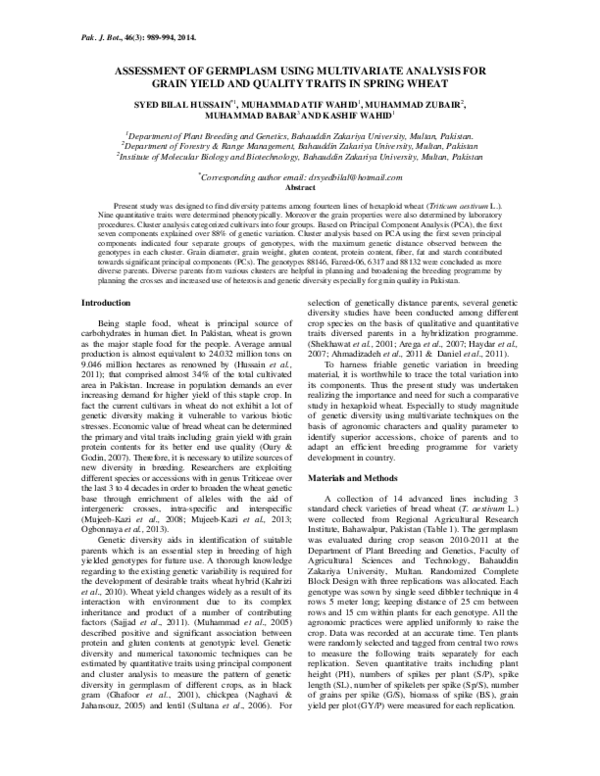 (PDF) Assessment of Germplasm Using Multivariate Analysis for Grain ...