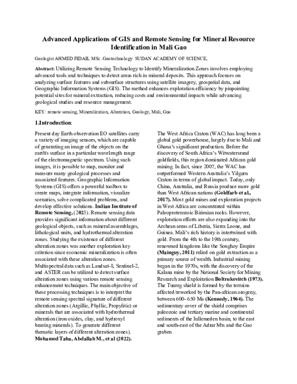 (PDF) Advanced Applications of GIS and Remote Sensing for Mineral ...