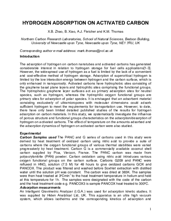 (PDF) Hydrogen Adsorption on Activated Carbon