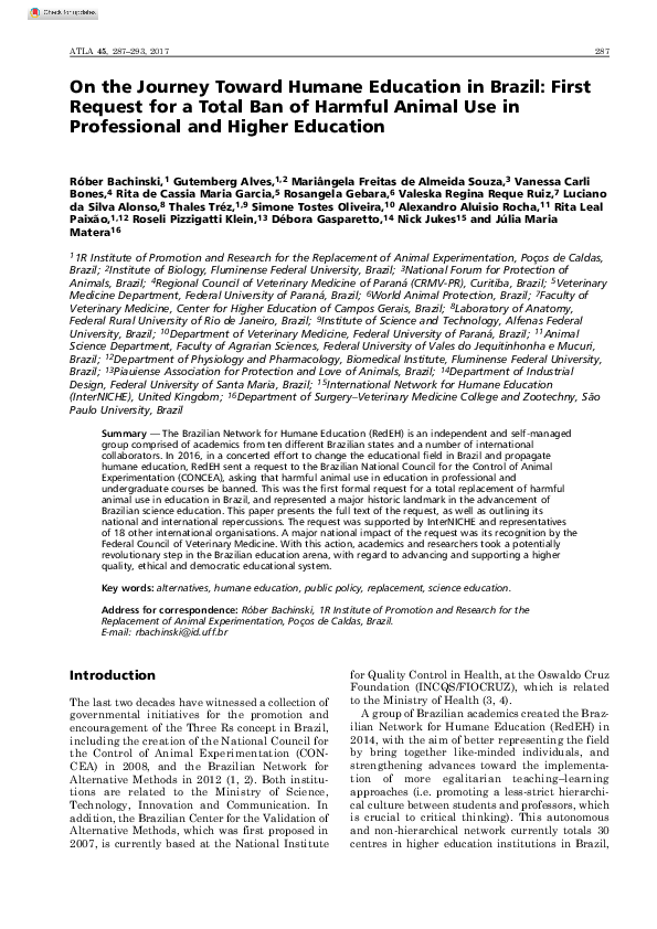 (PDF) On the Journey toward Humane Education in Brazil: First Request ...