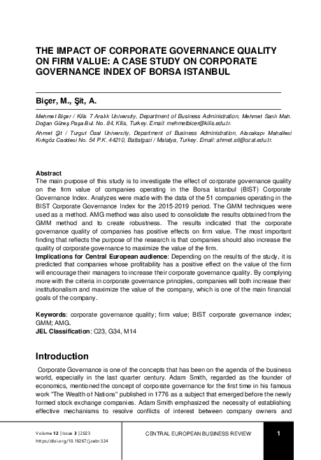 (PDF) The Impact of Corporate Governance Quality on Firm Value: A Case ...
