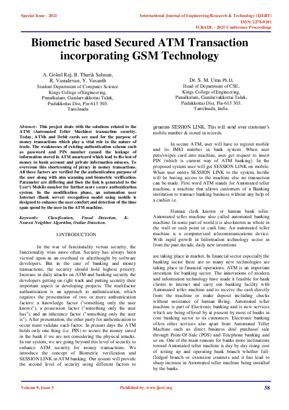 (PDF) Biometric based Secured ATM Transaction incorporating GSM Technology