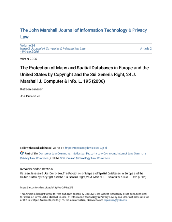 (PDF) The Protection of Maps and Spatial Databases in Europe and the ...