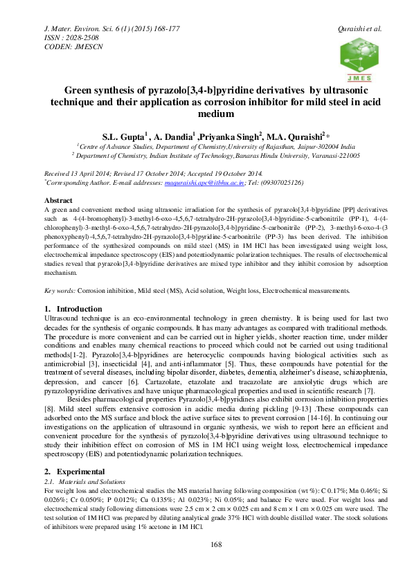 (PDF) Green synthesis of pyrazolo(3,4-b)pyridine derivatives by ...