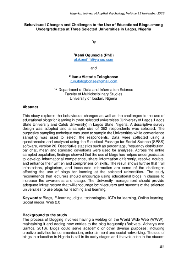(PDF) Behavioural Changes and Challenges to the Use of Educational ...