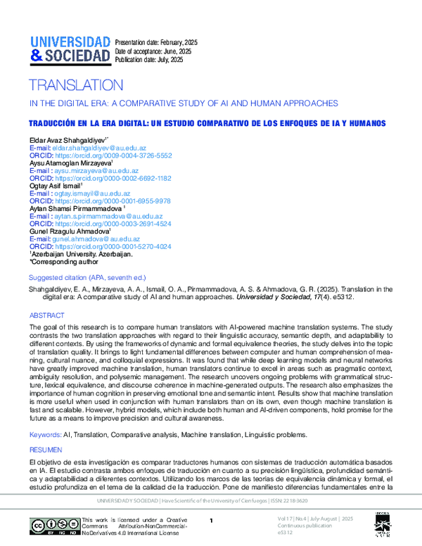 (PDF) Translation in the digital era COMPARATIVE STUDY OF AI AND HUMAN ...