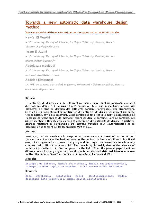 (PDF) Towards a new automatic data warehouse design method