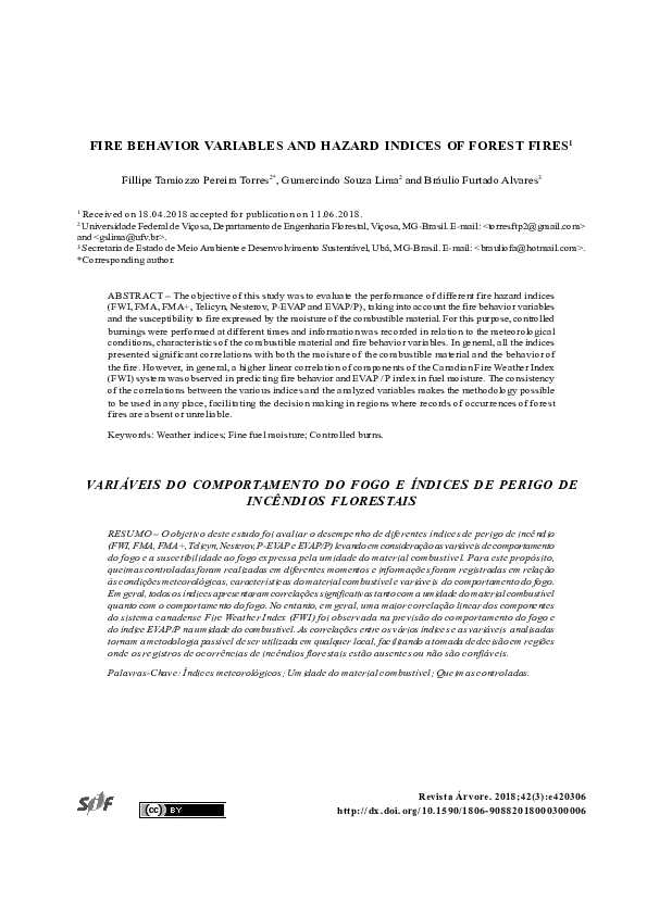 (PDF) Fire Behavior Variables and Hazard Indices of Forest Fires