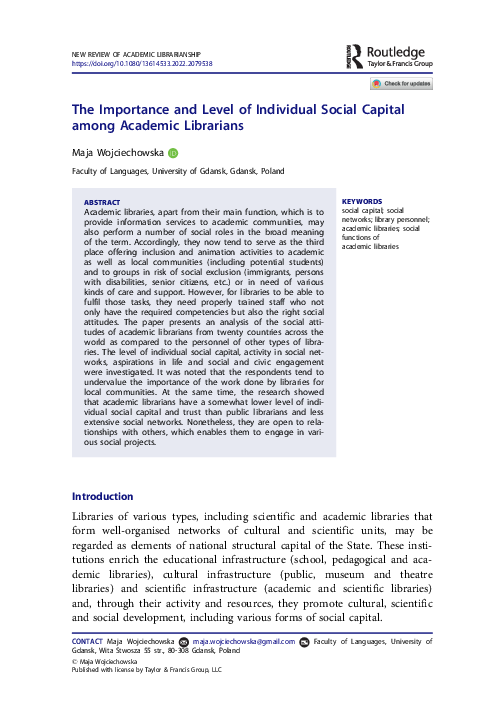 (PDF) The Importance and Level of Individual Social Capital among ...