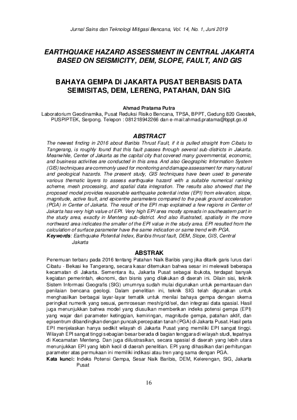 (PDF) Earthquake Hazard Assessment in Center of Jakarta Based on ...