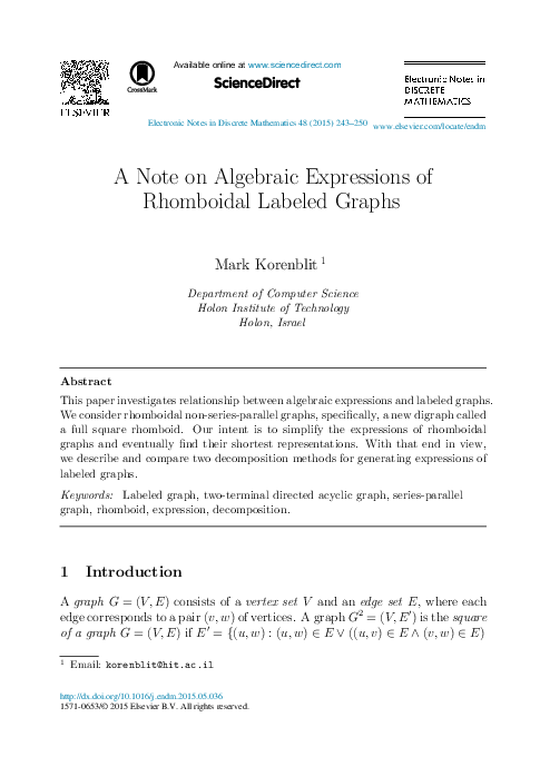 (PDF) A Note on Algebraic Expressions of Rhomboidal Labeled Graphs