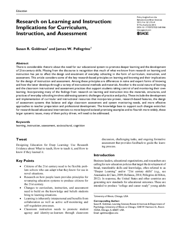 (PDF) Research on Learning and Instruction