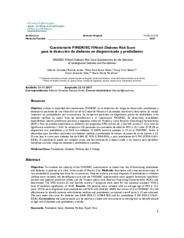 (PDF) Cuestionario FINDRISC FINnish Diabetes Risk Score para la ...