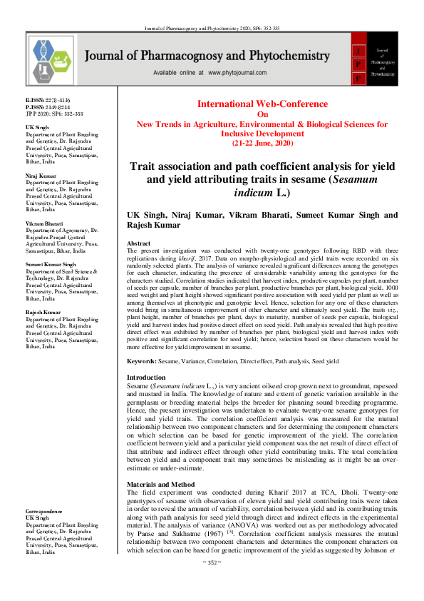 (PDF) Trait association and path coefficient analysis for yield and ...