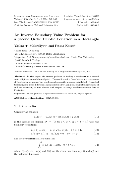 (PDF) An Inverse Boundary Value Problem for a Second Order Elliptic ...