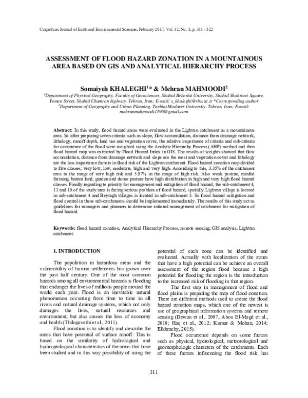 (PDF) ASSESSMENT OF FLOOD HAZARD ZONATION IN A MOUNTAINOUS AREA BASED ...