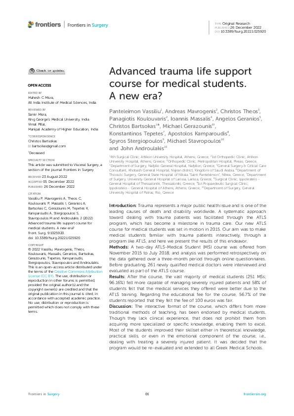 (PDF) Advanced trauma life support course for medical students. A new era?