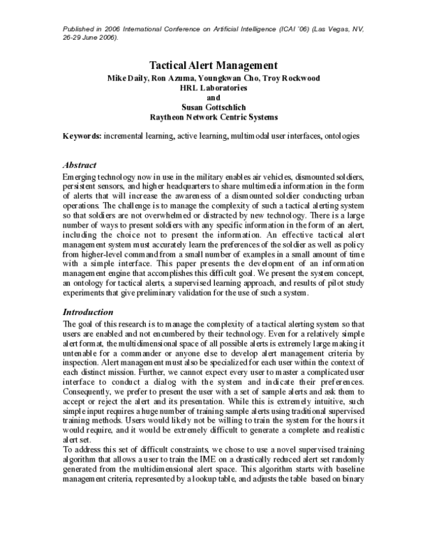 (PDF) Tactical Alert Management