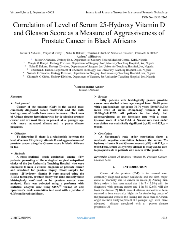 (PDF) Correlation of Level of Serum 25-Hydroxy Vitamin D and Gleason ...