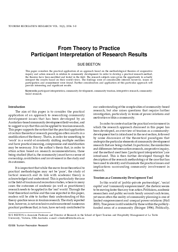 (PDF) From Theory to Practice Participant Interpretation of Research ...