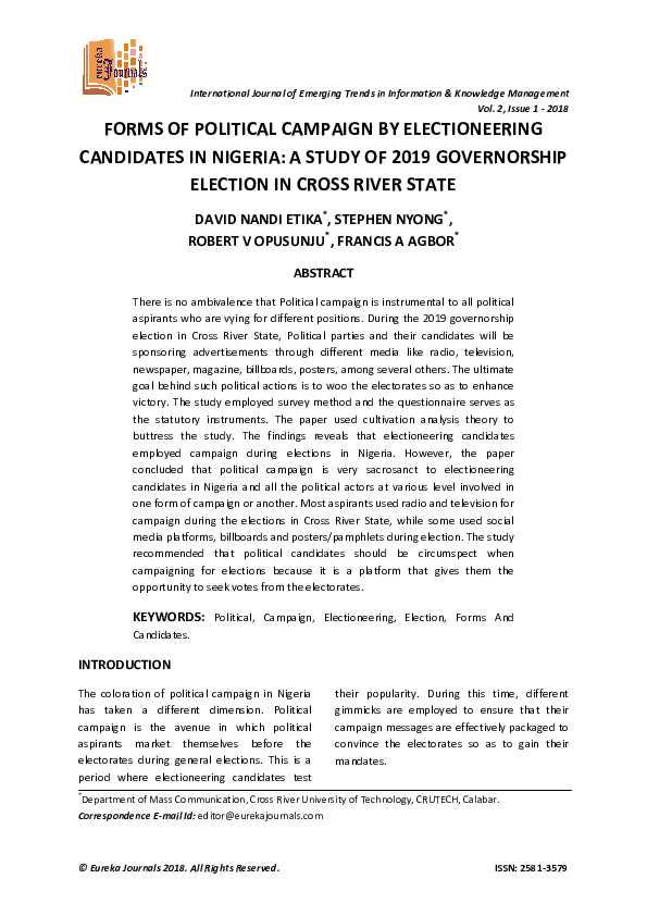 (PDF) Forms of Political Campaign by Electioneering Candidates in ...
