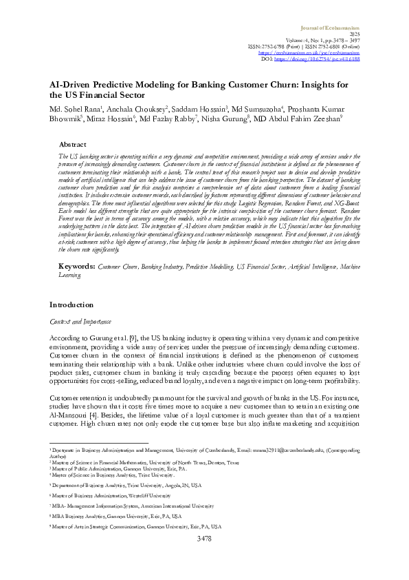 (PDF) AI-Driven Predictive Modeling for Banking Customer Churn ...