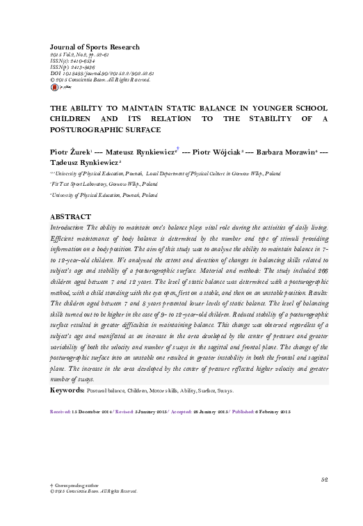 (PDF) The Ability to Maintain Static Balance in Younger School Children ...
