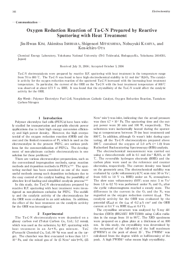 (PDF) Oxygen Reduction Reaction of Ta-C-N Prepared by Reactive ...