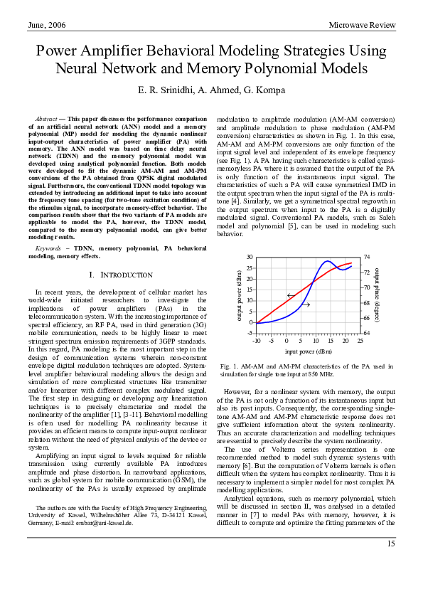 (PDF) Power Amplifier Behavioral Modeling Strategies Using Neural ...