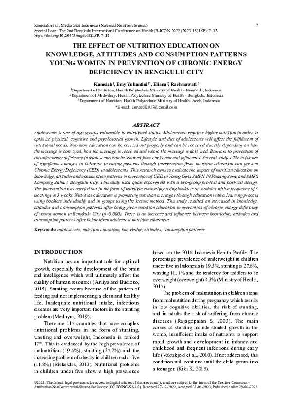 (PDF) The Effect of Nutrition Education on Knowledge, Attitudes and ...