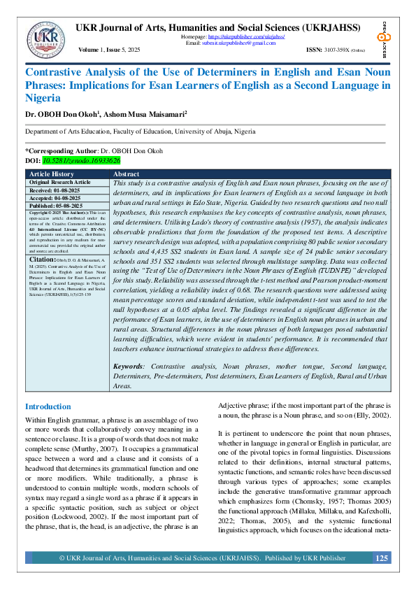 (PDF) Contrastive Analysis of the Use of Determiners in English and ...