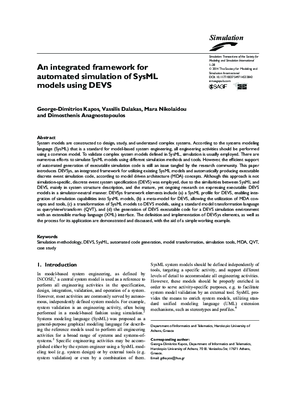 Pdf An Integrated Framework For Automated Simulation Of Sysml Models