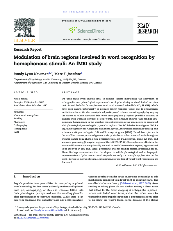 (PDF) Modulation of brain regions involved in word recognition by ...