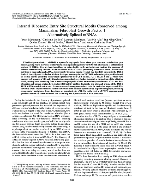 (PDF) Internal Ribosome Entry Site Structural Motifs Conserved among ...