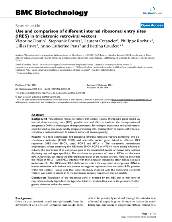 (PDF) Use and comparison of different internal ribosomal entry sites ...